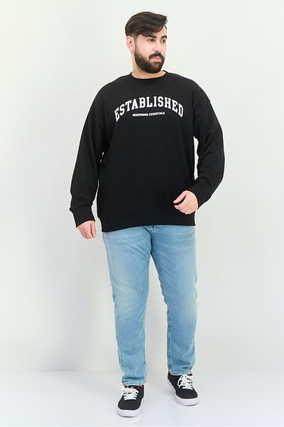 Established Redefining Essentials Men Crew Neck Long Sleeves Brand Logo Sweatshirt, Black