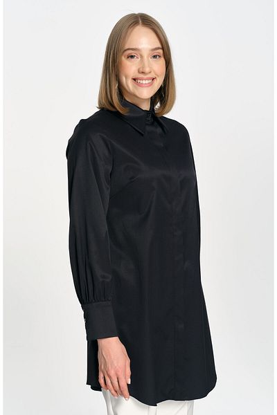 Fatma Atasoy Cămașă neagră Midi cu mânecă balon premium
