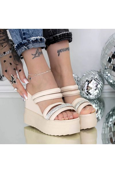 mei Women's Platform Slippers 3AW318 Beige | Mei