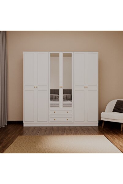 İMBAŞ Asel 6 Kapak 2 Çekmeceli Çıtalı Aynalı Country Gardırop