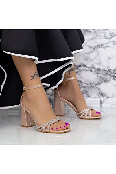 mei Γυναικεία Σανδάλια με Χοντρό Τακούνι 2LE7 Σαμπάνια Mei