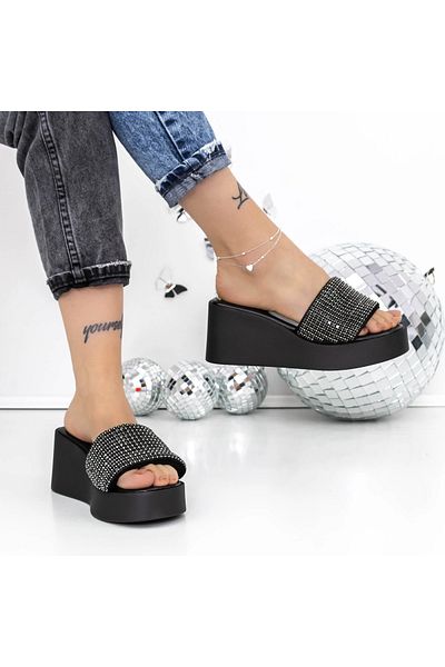 mei Women's Platform Slippers 3GZ52 Black-Black | Mei