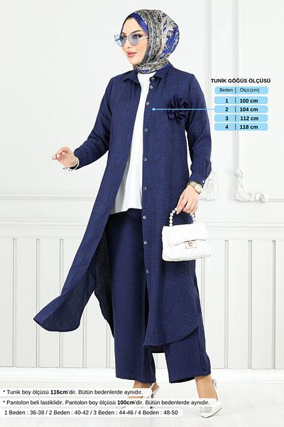 ModaMerve Front Buttoned Hijab Suit 815Ozr1047-M Light Navy