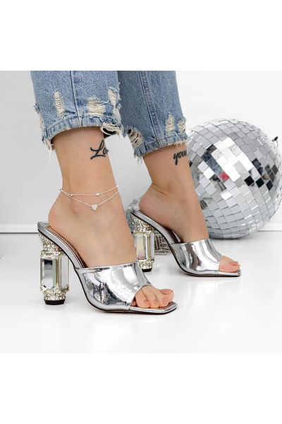 mei Women's Slippers with Heels 3NE9 Silver | Mei