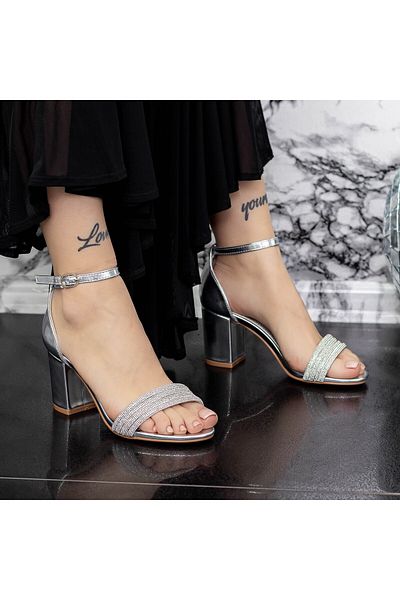 mei Sandale Dama cu Toc gros 2XKK30 Argintiu Mei