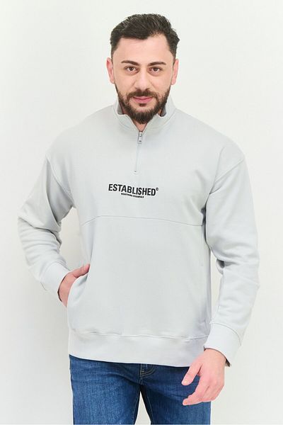 Established Redefining Essentials Men High Neck Long Sleeves Brand Logo Sweatshirt, Light Grey