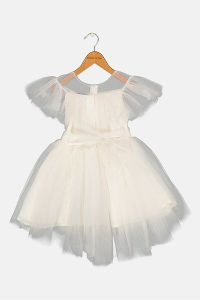 Luna Moon Toddlers Girl Textured Partywear Dress, White