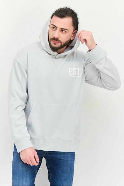 Established Redefining Essentials Men Hooded Brand Logo Long Sleeves Sweatshirt, Light Grey