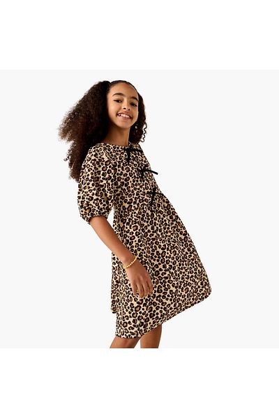Juniors All-Over Animal Print Dress with Puff Sleeves