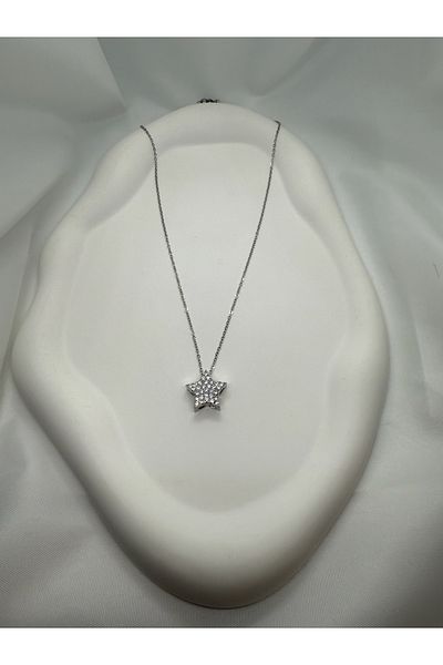 Mila Lumiere Silver Silver Color Zircon Stone Star Model Steel Necklace