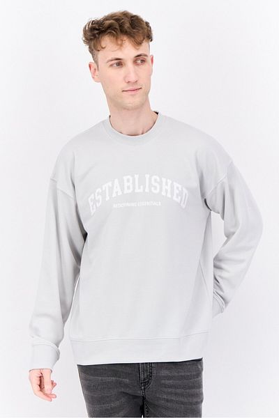 Established Redefining Essentials Men Crew Neck Long Sleeves Brand Logo Sweatshirt, Grey