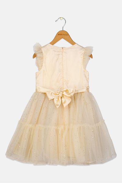 Luna Moon Kids Girl Textured Party Gown Dress, Dark Cream