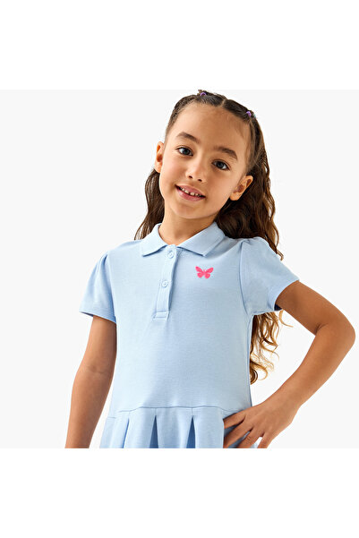 Juniors Butterfly Applique Polo Dress with Short Sleeves