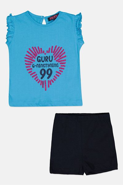 Guru 99 Toddlers Girl 2 Pieces Graphic Print Top And Bottom Set, Multicolor