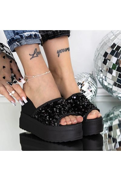 mei Women's Platform Slippers 3AW316 Black | Mei