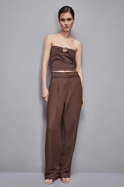 Patrizia Pepe STRAIGHT TROUSERS WITH WAIST CORD - PATRIZIA PEPE - 44, BROWN