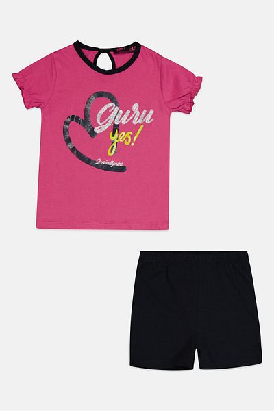 Guru 99 Toddlers Girl 2 Pieces Graphic Print Top And Bottom Set, Multicolor