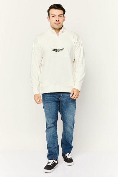 Established Redefining Essentials Men High Neck Long Sleeves Brand Logo Sweatshirt, White