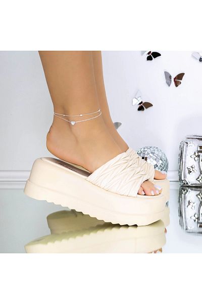 mei Women's Platform Slippers 3WL256 Beige | Mei