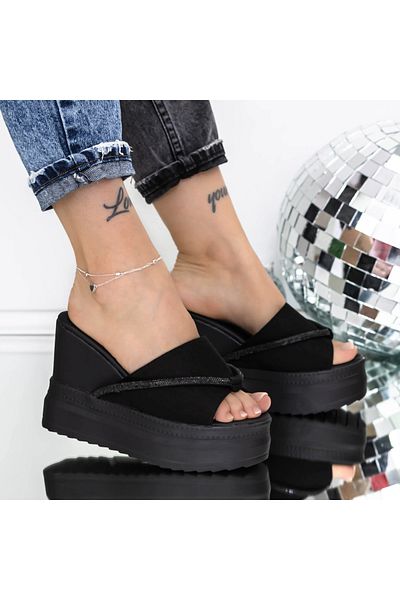 mei Women's Platform Slippers 3AW317 Black | Mei