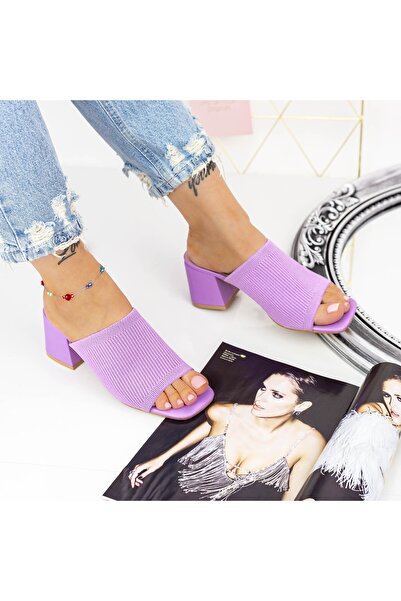 mei Women's Slippers with Thick Heels M325-1 Purple Mei