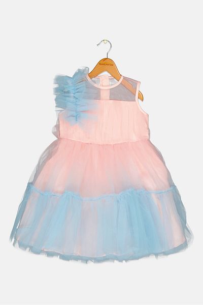 Luna Moon Toddlers Girl Two-Tone Party Dress, Pink