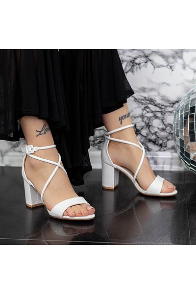 mei Women's Sandals with Thick Heels 2YXD75 White Mei