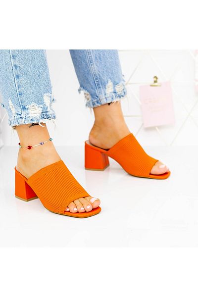 mei Women's Slippers with Thick Heels M325-1 Orange Mei