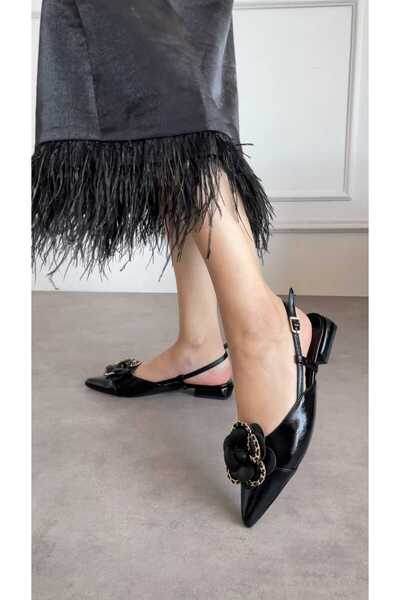 M&B Chain Detail Women's Ballet Shoes Large Size 2 cm Heel between 36 43