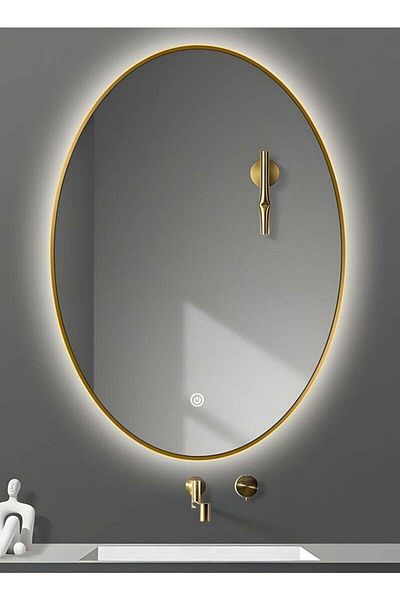 Taimi Oval Wall Mirror with Gold Aluminum Frame and Touch Backlit for Bathroom 60 x 40 cm