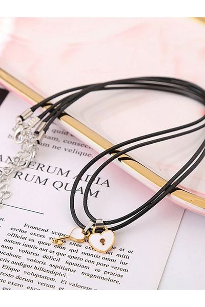 VOLY Set of 2 black heart and key couple necklaces