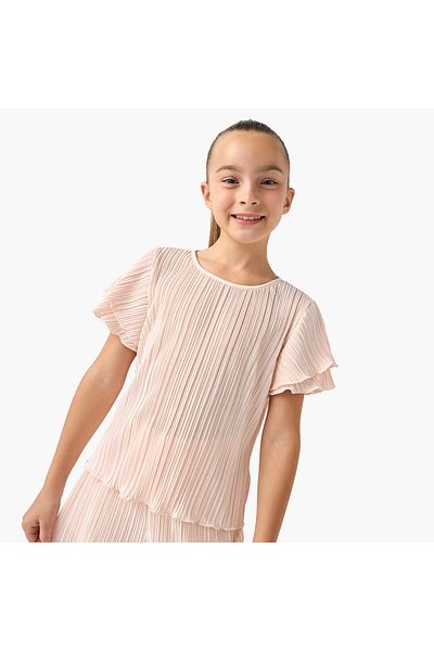 Juniors Pleated Top and Wide Leg Pants Set