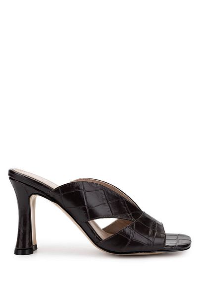 Tamer Tanca Women's Genuine Leather Brown Crocodile Heeled Slippers