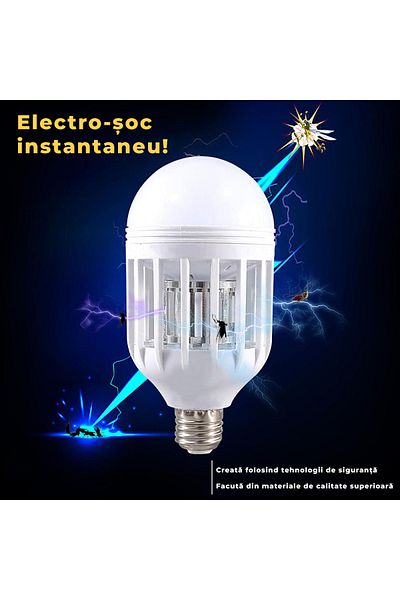 Echo Soul Bec LED 2 in 1 cu lampa UV anti insecte Echo Soul, aparat anti tantari, muste, musculite, 9W