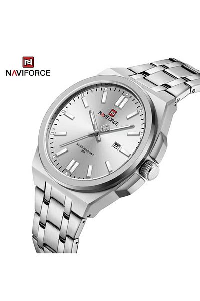Naviforce Men's Stainless Steel Watch – 42mm Dial, Date Display, Water Resistant Design