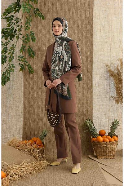 Fatma Atasoy Zenia Soft Khaki Voile Silk Shawl
