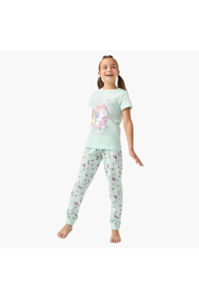 Juniors Unicorn Print T-shirt And Pyjama Set