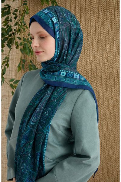 Fatma Atasoy Rosalie Blue Ethnic Pattern Shawl
