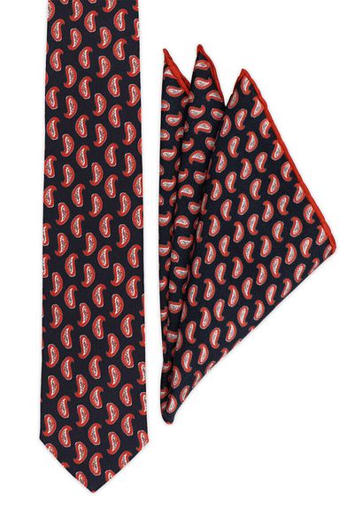 Bursa İpek Navy Blue Patterned Silk Tie Set