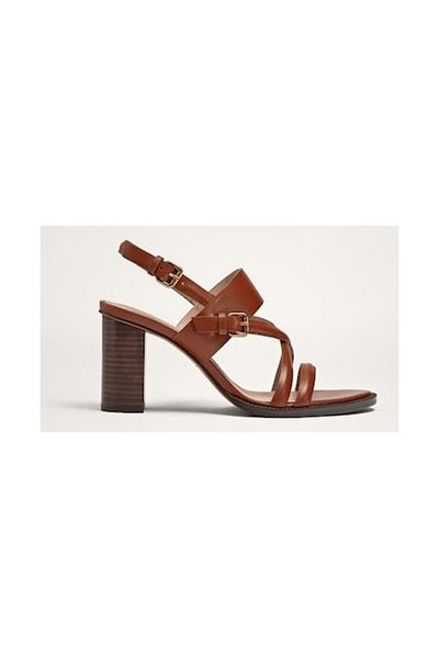 Massimo Dutti - Sandale din piele, toc gros și confortabil, maro, mărimea 41