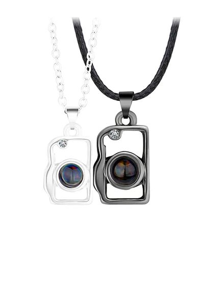 VOLY Set of 2 photo camera pendant necklaces, says I love you in 100 languages