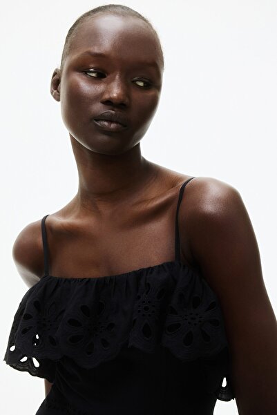 H&M Nakış İşlemeli ve Pamuklu Elbise