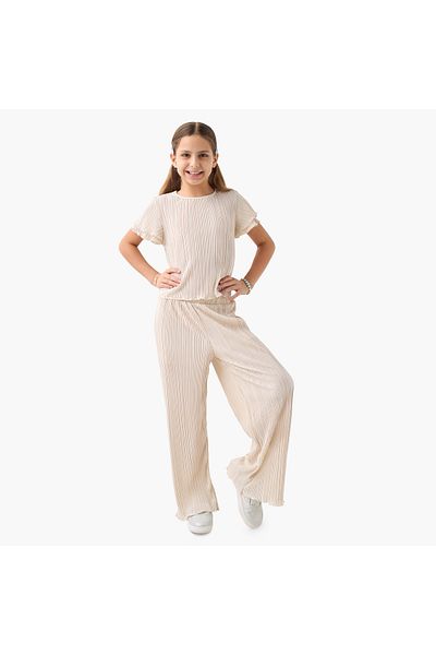 Juniors Pleated Top and Pants Set