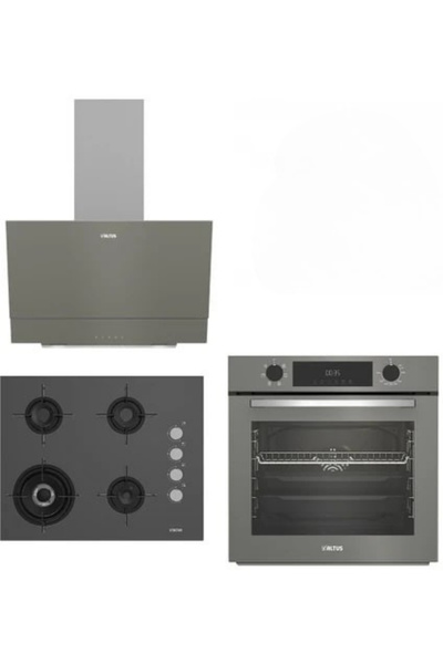 Altus Gri Cam Ankastre Set 322 G Turbo - 189 Dg Woklu - 510 G Davlumbaz