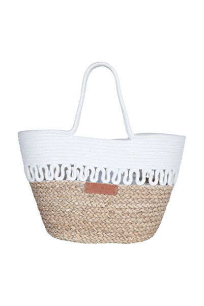 Generic حقيبة ترمس من الخوص من معرض السيف، 48 × 38 سم - أبيض بيج