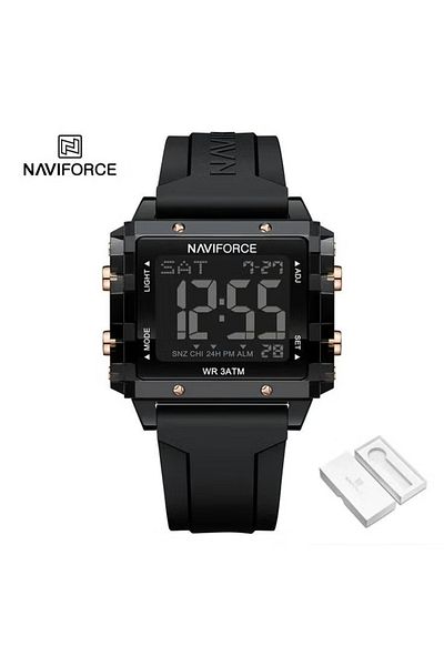 Naviforce UNISEX Digital Sports Watch – 41mm Black Transparent Case, Silicone Strap