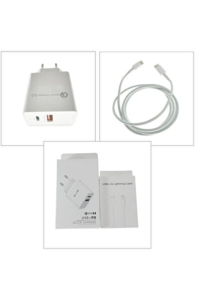 OEM Kit incarcator retea QC 3.0 PD 3.4A, 2 porturi USB-C si USB, cu cablu USB-C tata la tip lightning