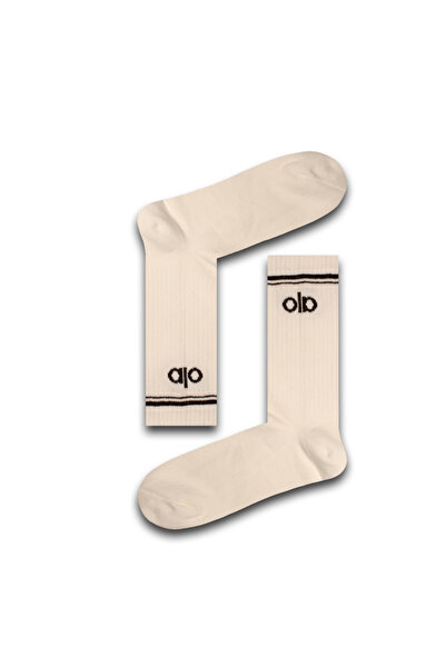 Neşeli Çoraplar Krem Desenli Unisex Çorap