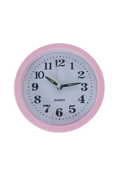 OEM Table clock with alarm, analog display, 1 x AA battery, pink dial, 120 x 120 x 40 mm, white background