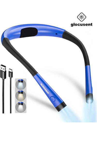 Glocusent Şarjlı LED Boyun Lambası, Kitap Okuma Işığı, Kamp, Avcı, Balıkçı, Örgü, Tamirci, Kafa Lambası Mavi